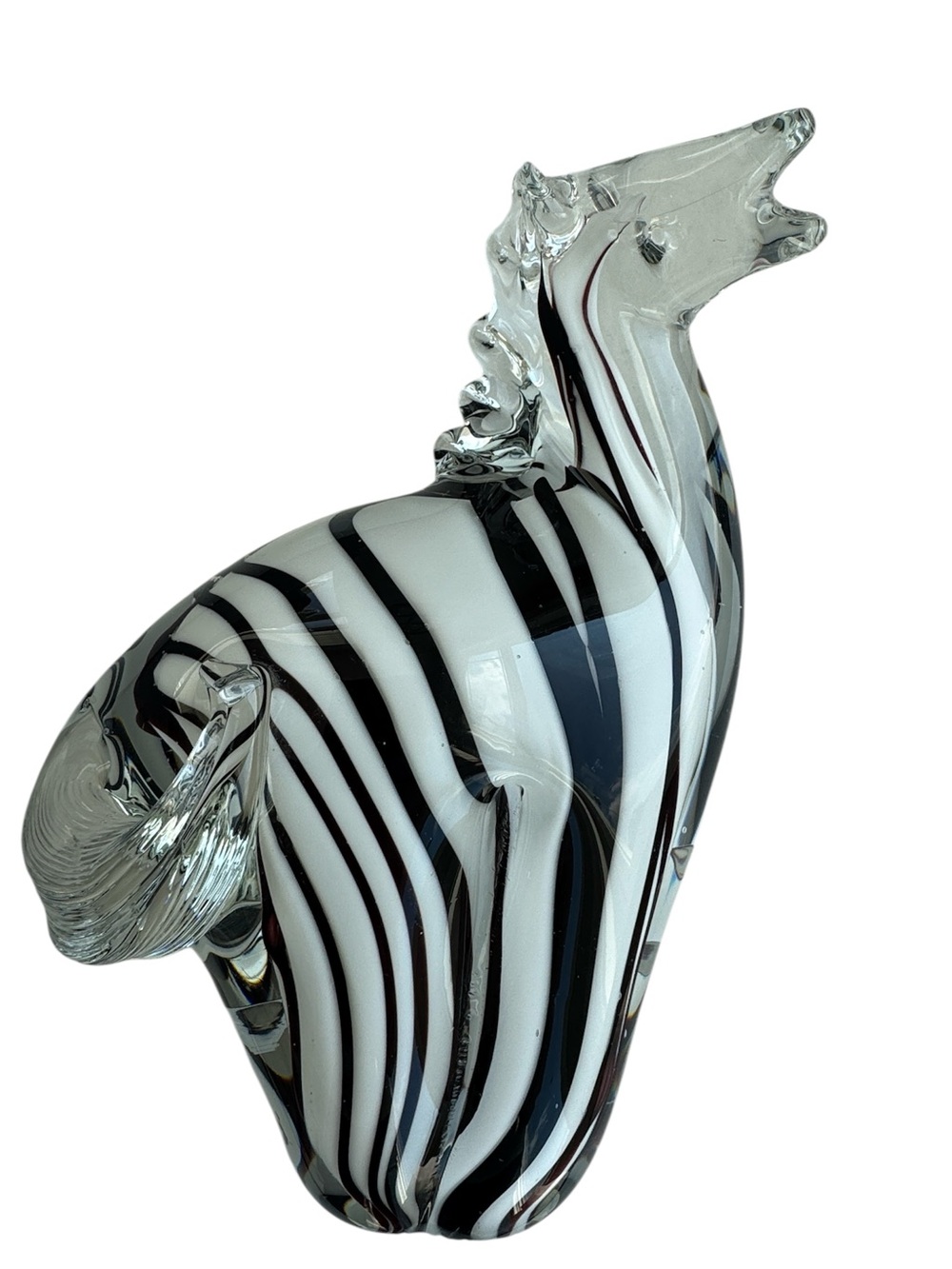 Vintage hand-blown Murano-style art glass zebra figurine black & white striped
